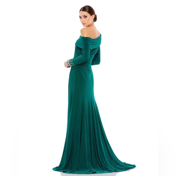 Mac Duggal Beaded cuff drop shoulder faux wrap gown - Picture 4 of 15